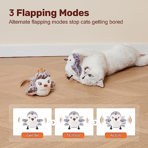 Potaroma Cat Toys 2 Pcs Flapping Sandpiper Pair-Mate | Lifelike Birds Chirp, Chargeable Touch Activated Kitten Fun Interactive Kitty Exercise with Catnip for All Breeds