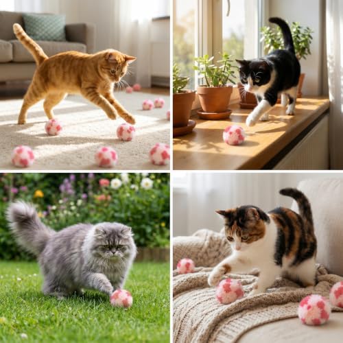 30Pcs Cat Pom Poms, 1.2inch Small Cat Pom Balls