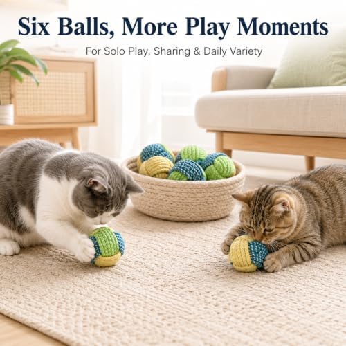 No Catnip Cat Toy Balls, 6 Pack Crinkle Chew Toys (Lime)