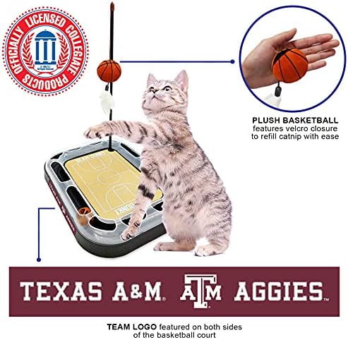 Aggies REVERSIBLE Basketball Court Cat Scratcher with Interactive Cat Ball - 6-in-1 CAT TOY Wand, CatNip Plush Basketball