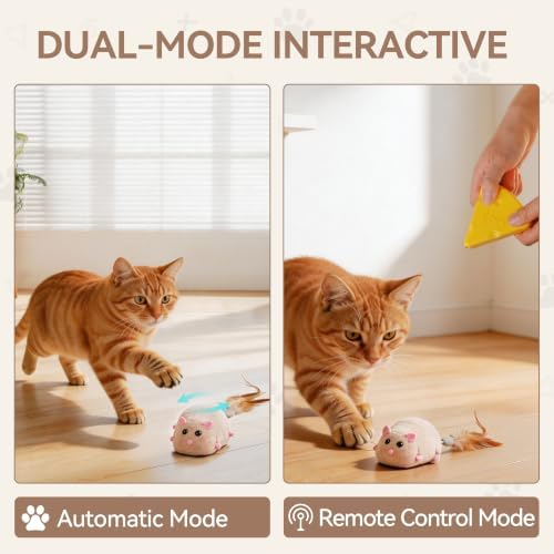 ALL FOR PAWS Remote Control Cat Mouse Toy, Interactive Moving Mouse Toy for Kitten Indoor Cats, 4-Direction RC Cat Toy with Feather Tails, Rechargeable Automatic Cat Toy for Exercise&Hunting Instinct