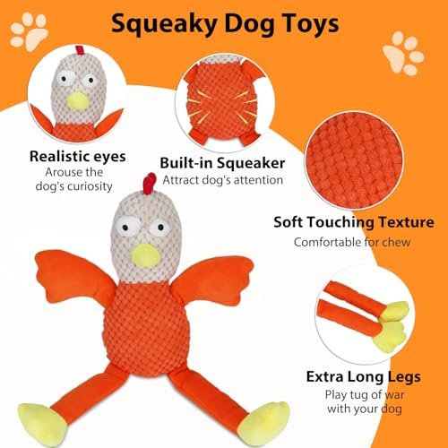 Drmstow Squeaky Large Dog Toys with Crinkle Paper, Interactive Puppy Toys, Tough Dog Pull Toy, Tug of War Dog Chew Toys for Small, Medium, Large Dogs