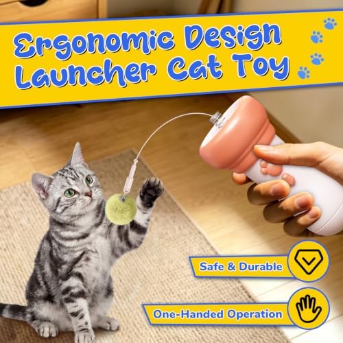 Cat Fetch Toy Launcher with Fuzzy Ball & Electric Retractable Rope