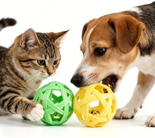 2PCS pet Bell Ball Toy,Suitable for Dogs, Cats, and Other Animals. Safe and Durable, bite-Resistant Design, Promotes Activity, an Essential Daily Plaything for Pets. (Green and Yellow)