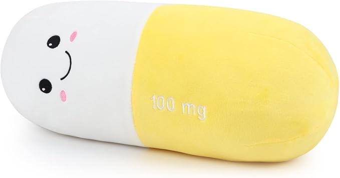 Pill Pillow Neck Roll Pillow Cute Preppy Room Decor Chill Pillows with Washable Cover, Funny Aesthetic Trendy Gift Throw Pillows for College Dorm Teenager Y2K Teacher Doctor Nurse (Yellow, M)