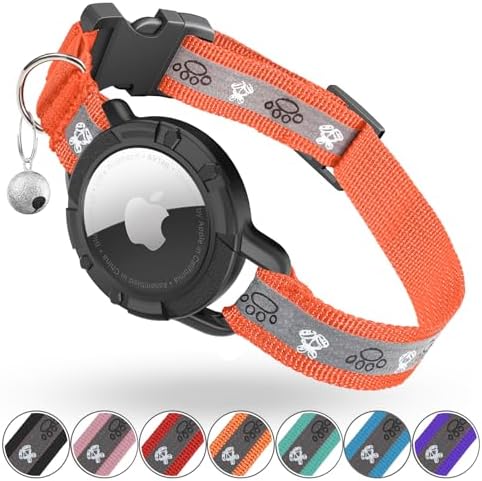 Reflective AirTag Cat Collar, Integrated Cat Collar with Air Tag Holder | Built in AirTag Holder, Adjustable 7-13in for Cats, Kittens and Puppies, Safety Elastic Band, Reflective for Night Walking