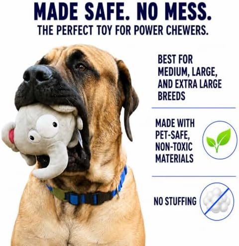 Dog Toy for Aggressive Chewers | No Stuffing Crinkle Plush 3-in-1 Elephant