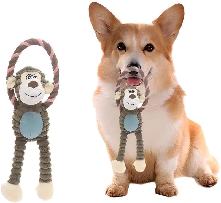 Dog Toys Ring-Tailed Long-Legged Monkey Shaped Plush Dog Toy with Internal Squeaker and Bite Resistant Material