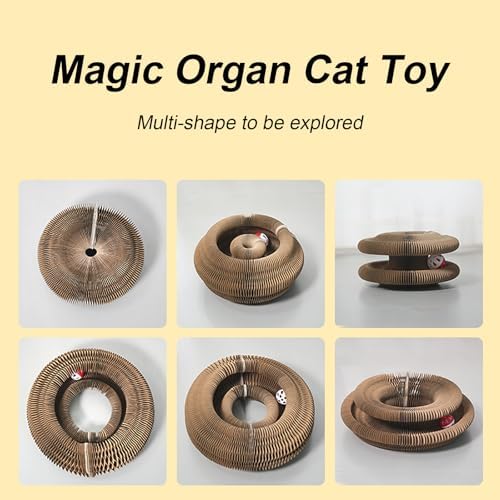 Kitty Curls Cat Toy, Magic Organ Cat Interactive Scratcher Cardboard with Bell Ball, Foldable & Changeable Accordion Shape Exercise Anxiety Relief Toy for Indoor Cats (1PCS)