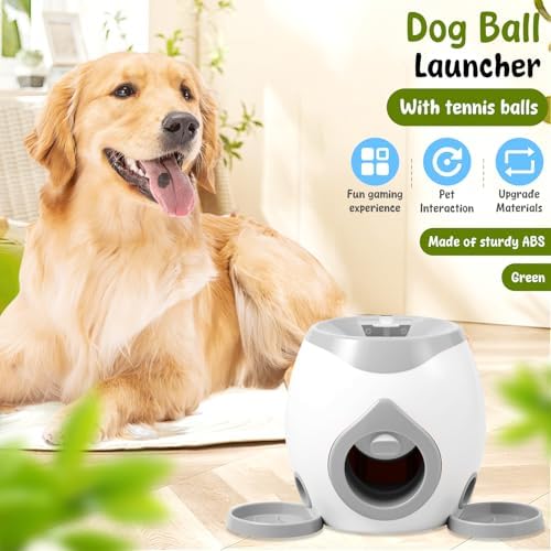 Dog Ball Launcher Interactive Puppy Ball Thrower Machine with Treat Dispenser Fun Dog Training Toys for Indoor Outdoor(Light Grey,2 Balls)