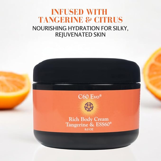 Rich Body Cream | Body Cream with Tangerine, Citrus Notes & ESS60 | Body and Face Moisturizer for Dry Skin & Skin Repair | 8 oz
