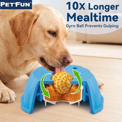 Dog Lick Bowl Ball Slow Feeder, Licking Bowl for Liquid Treat with Rolling Spin Sphere Roller Licker, Licky Feed Calming Anxiety Relief Enrichment Yogurt (Blue)