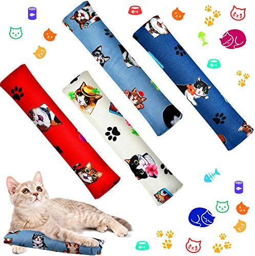 Skylety 4 Pieces Cat Kicker Toys 10 Inch Catnip Cat Toys Interactive Kitten Kick Sticks for with Cute Patterns and Catnip for Bored Indoor Pet