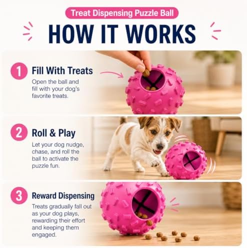 Treat Dispensing Dog Toy, Interactive Puzzle Ball for Puppies & Small Dogs | Interactive treat dispensing puzzle ball, dog brain toy keeps dogs engaged, supports slow feeding & mental stimulation