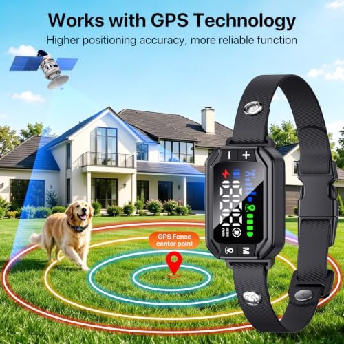 GPS Wireless Dog Fence System, Electric Fence for Dogs, 3 Training Modes | IPX7 Waterproof Training Collar, Adjustable Range, Run-Away Prevention, Yard Pet Containment for Small Medium Large Dogs