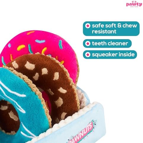 Donut Box Interactive Toy - Plush Interactive Food Shaped Parody Toy - Fetch Funny Cute Chew Toy - Cute Dog Gifts for Favorite Dog Birthday