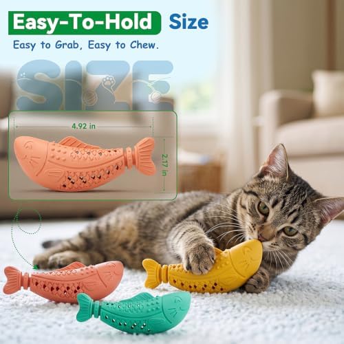 NEZIN 3 Pack Catnip Toys, Silicone Fish Cat Toys for Indoor Cats, Interactive Soft Chew Kicker Cat Toys for Indoor Cats & Kittens, Drives Bored Cat Crazy with Fun