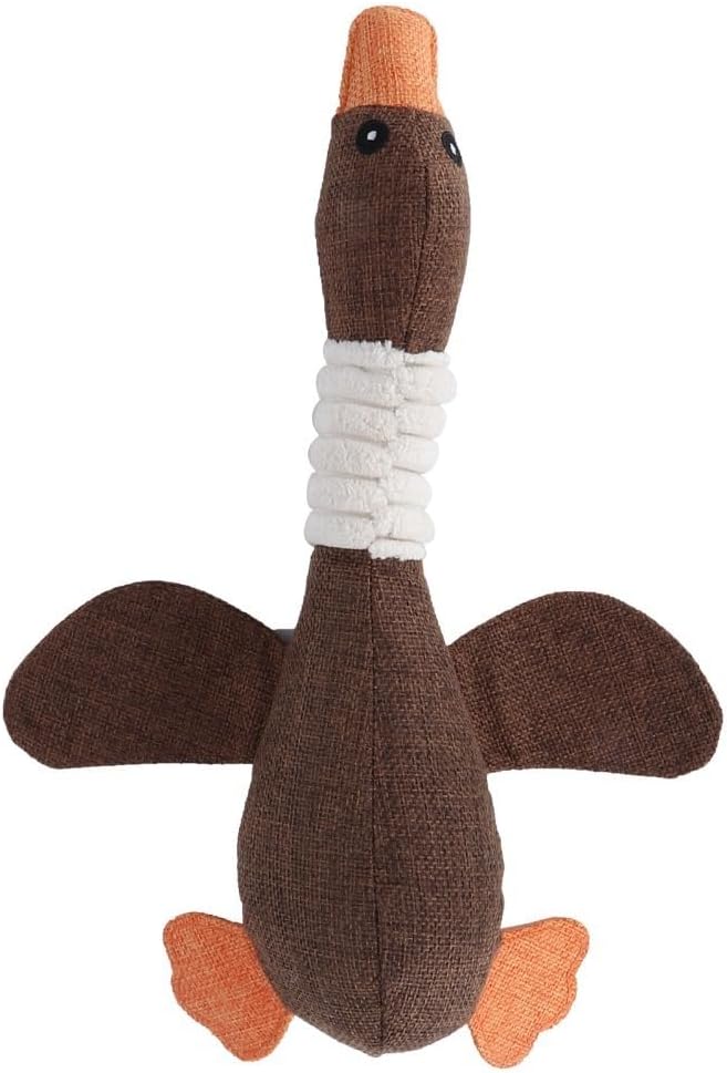 Squeaky Goose Dog Toy, Cotton Linen Blend Chew Toy for Small Medium Dogs and Cats, Interactive Play Toy with Teeth Cleaning Function(Brown)
