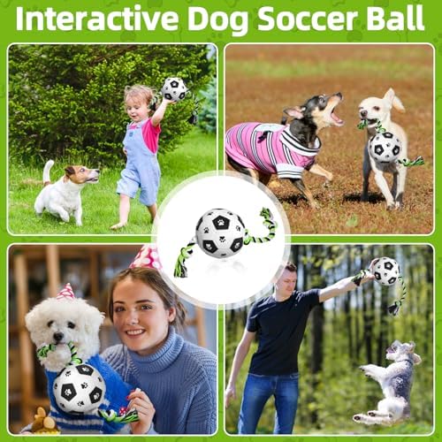 QDAN Dog Soccer Ball for Dogs, Durable Outdoor Dog Toys, Plush Dog Balls, Pet Rope Birthday Toys for Small to Large (Black)