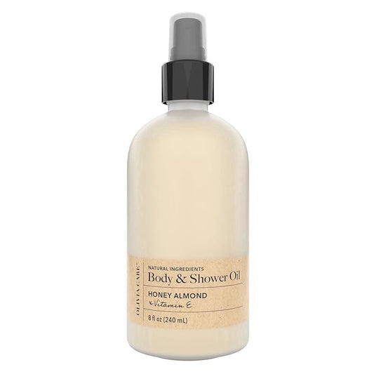 Olivia Care Nourishing Honey Almond Body Oil with Vitamin E: In-Shower Bliss for All Skin Types - 8 Fl Oz. (Honey Almond and Vitamin E)