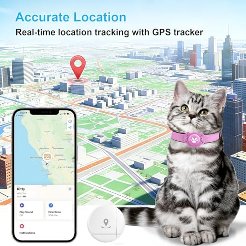 2-in-1 GPS Tracker for Cats: Smart Pet Collar with Real-Time Tracking,No Monthly Fee/Subscription (iOS & Android) Waterproof, Anti-Lost,365-Day Long Battery Life GPS Tracker Cat Collar (Pink)