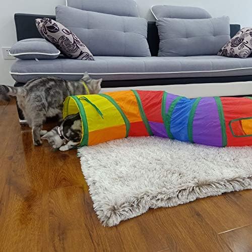 PetLike S Way Cat Tunnel Collapsible Pop-up Pet Tube Hideaway Play Toy with Ball (S-Way, Rainbow)