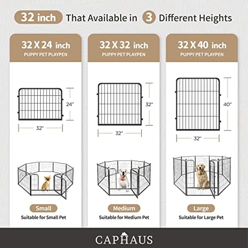 CAPHAUS 24/32/40 Inch Height Bold Metal Foldable Heavy-Duty Pet Playpen with Door, Indoor/Outdoor Portable Cage, Kennel Dog/Animals Exercise Fence for Yard, RV, Camping, Available in 8/16/24/32 Panels