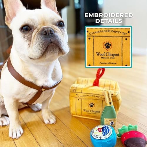 Haute Diggity Dog Woof Clicquot Pawty Set Puzzle + 3 Plush Squeaky Dog Toys