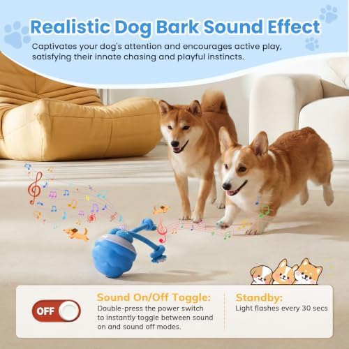 Dog Toys, Interactive Dog Toys, Automatic Interactive Dog Ball, 3 Modes Motion Activated Dog Balls for Medium Large Dogs, Type-C Rechargeable & Bite-Resistant (Blue01)
