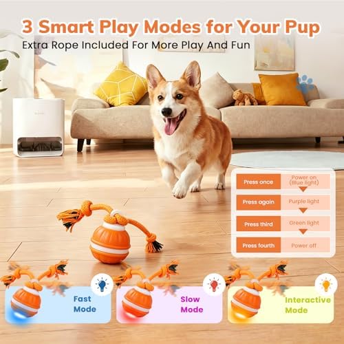 Dog Toys, Interactive Dog Toys, Automatic Interactive Dog Ball, 3 Modes Motion Activated Dog Balls for Medium Large Dogs, Type-C Rechargeable & Bite-Resistant (Orange01)