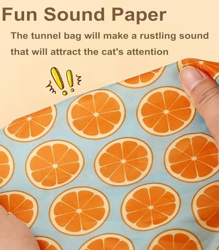 Cat Tunnel Bag for Indoor Cats, Foldable Pet Tunnel Crinkle Sack Bag with a Little Mouse & 3 Toy Ball, Portable Crinkle Paper Interactive Hide and Seek Cat Toys (Orange)