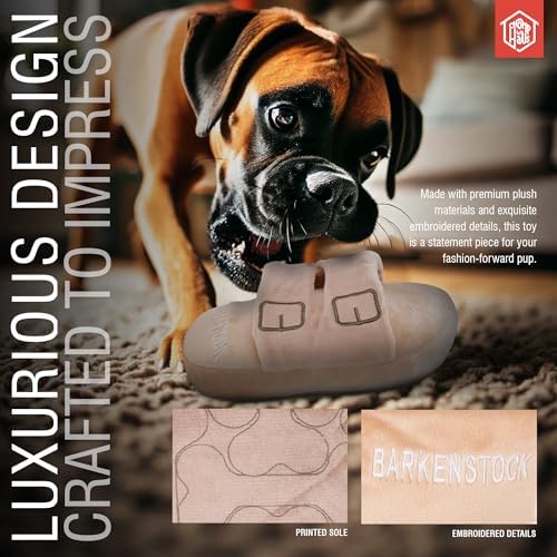 Barkenstock Grrrzona – Luxurious Parody Plush Dog Toy with Squeaker, Premium Fabric, Embroidered Details, Designer-Inspired Chew Toy, Fun Gift for Medium Dogs & Dog Lovers
