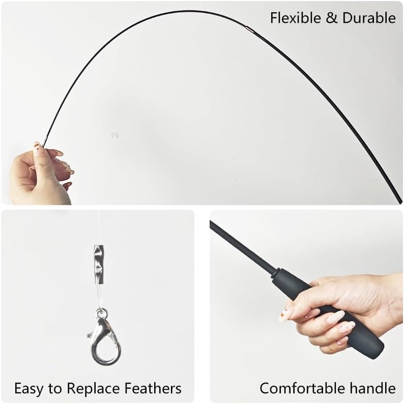 Cat Toys Set, 2 Retractable Wand with 9 Feather Toys Refills Catcher and Interactive Funny Exercise for Indoor Kitten