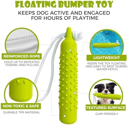 BINGPET Dog Float Bumper Toy,10.8" Lightweight Bumper for Water Fetch Outdoor,Floating Dog Water Toys for Medium Large Dogs,Fetch Rope Pet Toy Dock Diving Retrieving Dummy for Pool/Beach/Lake