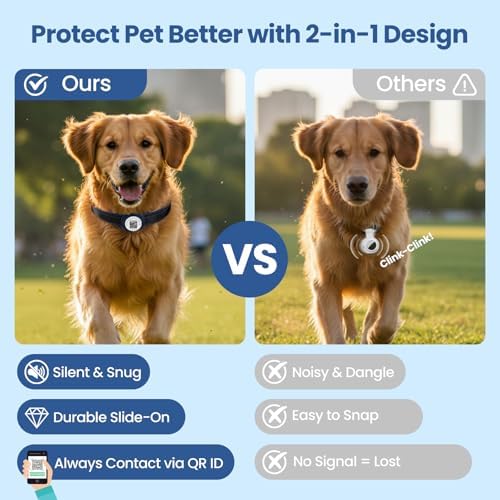 for air tag Dog Collar Holder with QR ID, Durable & Waterproof Silicone for air tag Case Accessories, Scan Alert, Instant Location, Pet Online Profile, Contacts Info (1 Pack, Navy Blue)