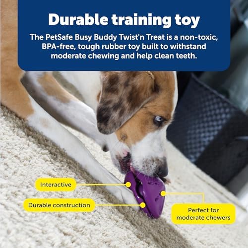 PetSafe Busy Buddy Twist 'n Treat Dispensing Dog Toy, Medium | Twist Halves Apart for Quick Treats or Closer for a Challenge, Patented Treat Meter, Top-Rack Dishwasher Safe
