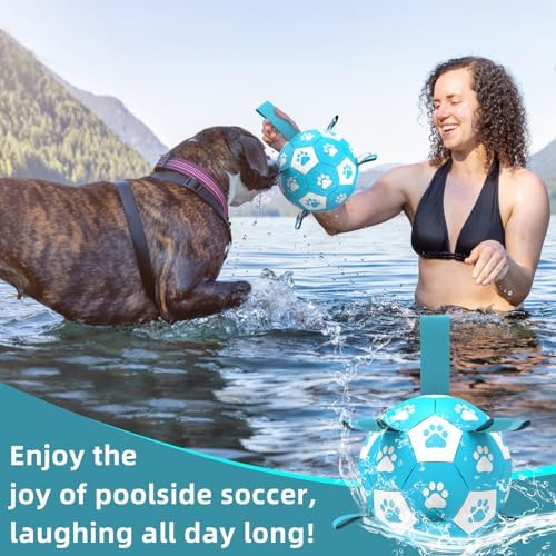QDAN Dog Balls, 8 Inch Dog Soccer Ball with Straps for Large Dogs