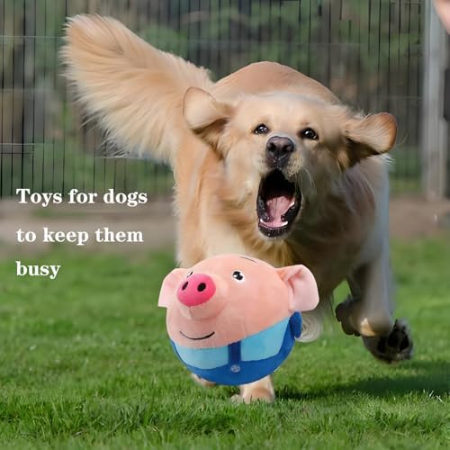 Interactive Dog Toys, Active Moving Pet Plush Toy, Squeaky Dog Ball Toy with Recording Sound, Cute Cartoon Design for Small Medium Large Dogs, Durable & Washable Interactive Plaything (Blue Pig)