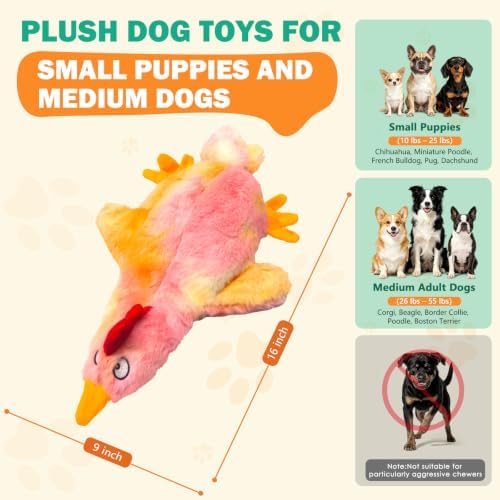 Fuufome Squeaky Dog Toy, No Stuffing Plush Toy for Puppy Small Medium Dogs