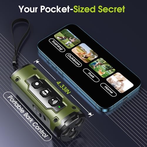 1-Touch Dog Bark Deterrent Devices with 3 Sonic Heads,Portable 50ft Range Anti Barking Device for Dogs,Rechargeable & Safe Dog Training Tool with Flashlight,Helps Improve Dog's Behavior Green