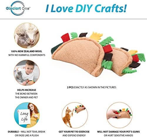 Glaciart One Felt Taco Cat Toys with Catnip | 2 Pcs Cute Cat Toy for Interaction & Boredom Relief, Encourages to Exercise, Explore & Play | Filled w/Organic Catnip to Help Sooth or Reduce Anxiety