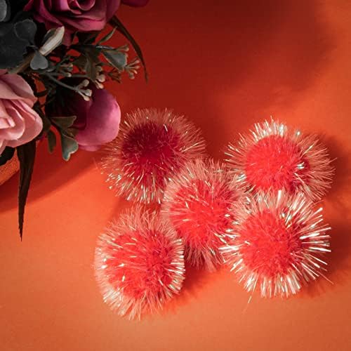 VAPKER 30 Pcs Cat Ball Toys Sparkle Balls Extra Large 2 Inch Cat's Favorite Chase Glitter Ball Glitter Tinsel Pom Poms Balls Red Color
