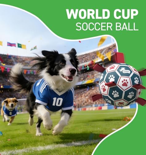 QDAN Dog Balls, World Cup Soccer Ball with Straps, Durable Herding Balls for Small Medium Pet, Puppy Birthday Gifts, Dog Water Toy, Pet Toys Puppy Ball (6 Inch) (Pack of 2)