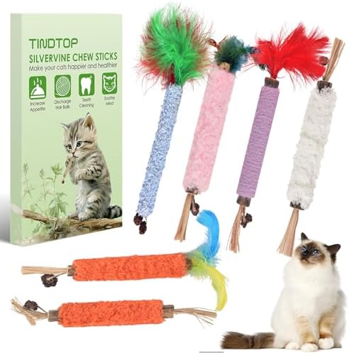 TINDTOP Cat Chew Toys, 6 Pack Silvervine Catnip Sticks for Kittens