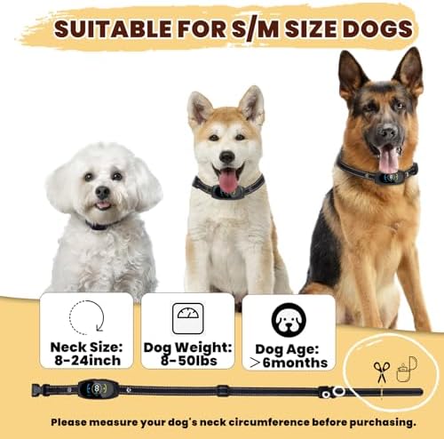 Smart Auto Dog Bark Collar, No Shock Anti Barking Collar for Small Medium Dogs 8-50lbs, Rechargeable & Waterproof Barking Control Device with Beep Vibration Mode & 8 Sensitivities