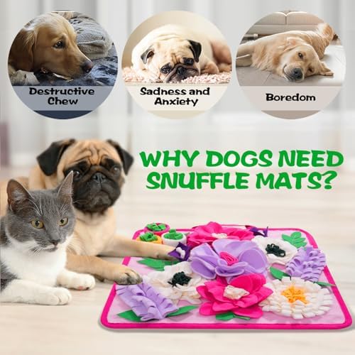 Snuffle Mat for Dogs,Dog Feeding Mat Sniff Mat Interactive Dog Puzzle Mat for Training and Stress Relief Encourages Natural Foraging Skills (Pink)