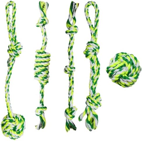 ASOCEA 5 Pack Cotton Rope Toys for Puppy Teething Small Dogs Green