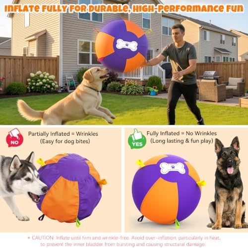 3.0 Upgraded Herding Ball for Dogs - 18" Heavy-Duty Interactive Dog Toy,Reinforced Oxford Cover & Loops,Thick PVC Bladder,Fast Pump,Outdoor Herding Toy for Border Collie,Australian Shepherd