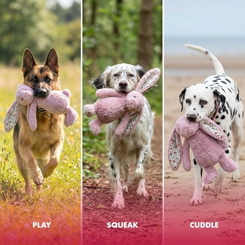 Pet Lou 15 Inch Rabbit Squeaky Dog Toy, Super Soft Durable Plush Dog Toy with Multi-Squeakers, Interactive Dog Toy for Dogs, Mauve