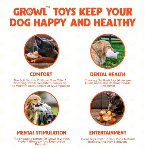 Snackerz Plush Dog Toy - Ruff Guard Technology - Large Squeaker & Hidden Fruit with Squeaker for Burrowing Fun and Interactive Play - Squeaky Dog Toys Suitable for All Breeds